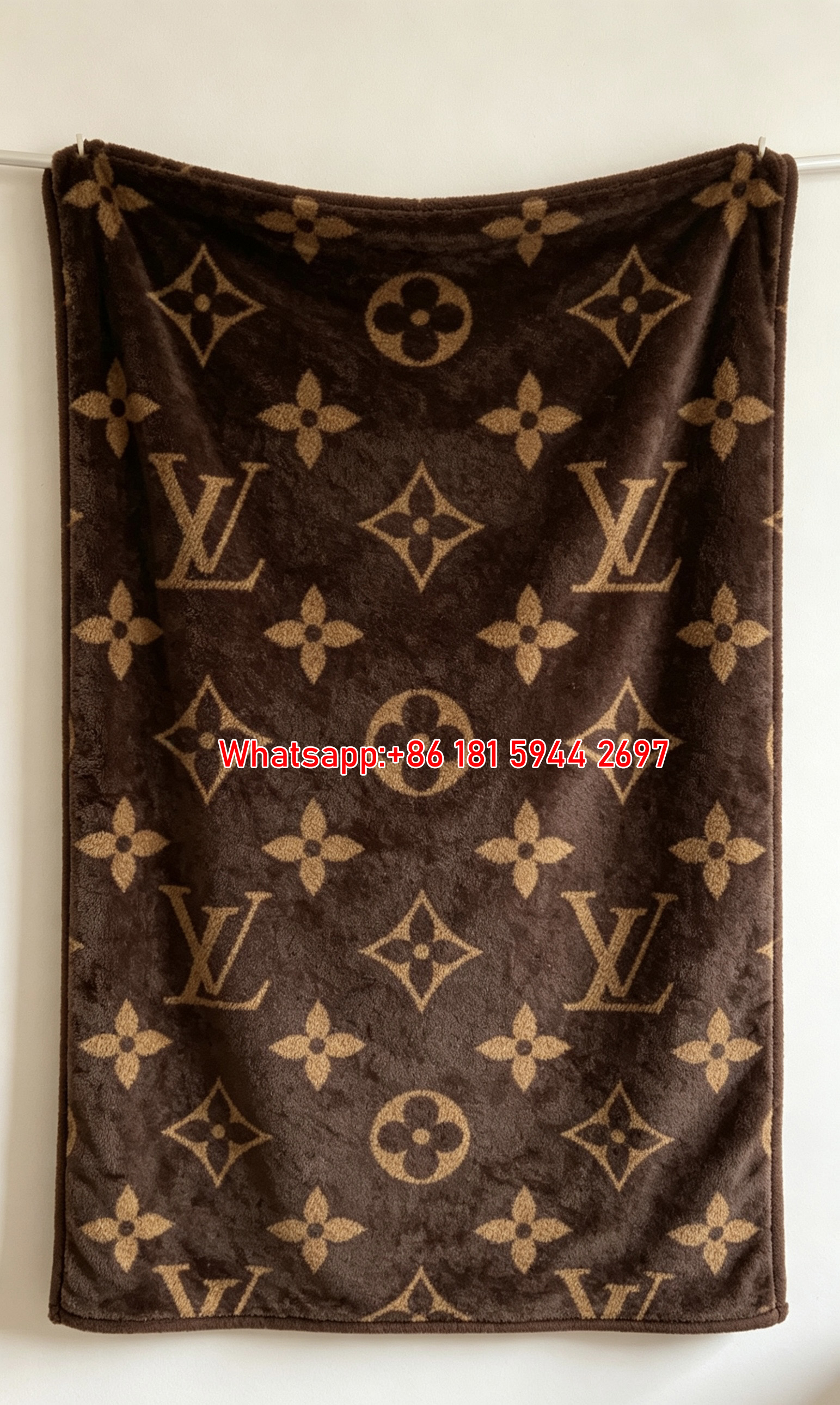 LV Monogram Flannel Blanket Brown Luxury Sofa Throw with Classic Monogram Print IMG_8978